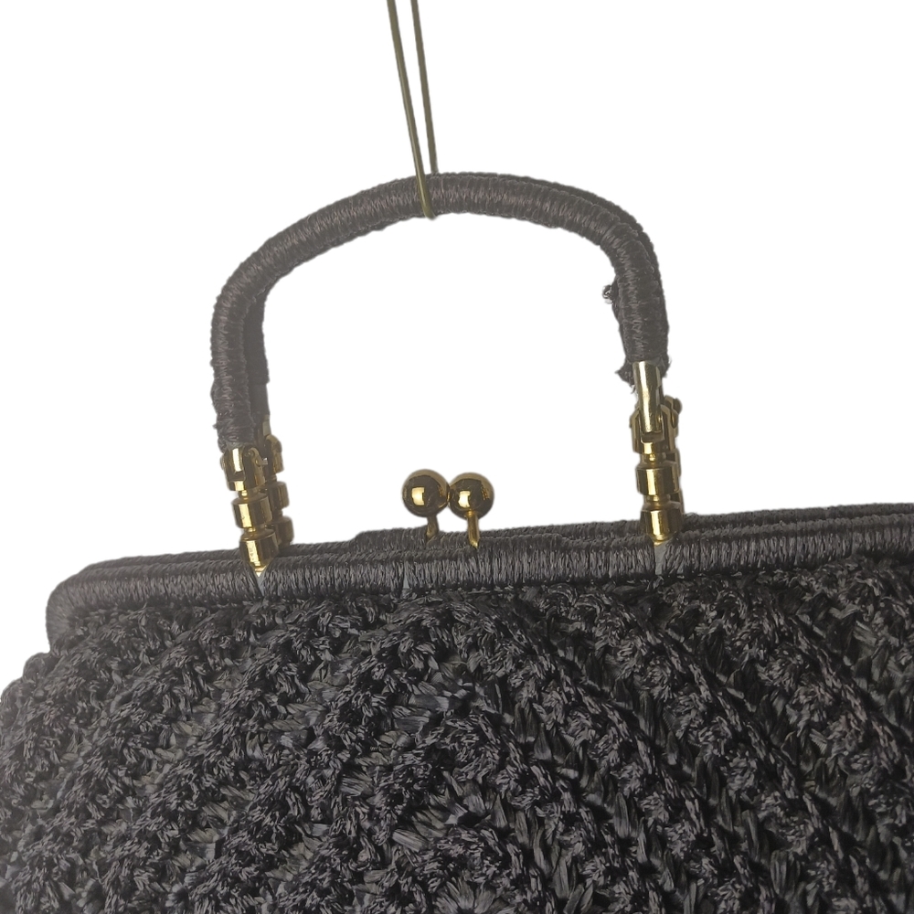 Vintage/Estate Rare Bara Japan Chevron Raffia Top Handle Purse "HOT!" - Picture 9 of 16